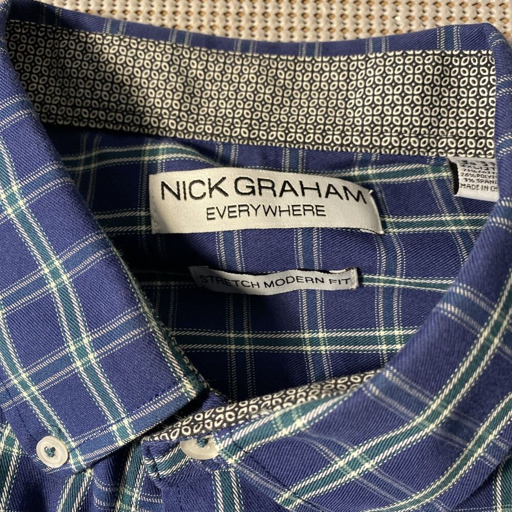 Nick Graham Men's Red Modern-Fit Stretch Dress Shirt Size 18-18.5 36-37‎